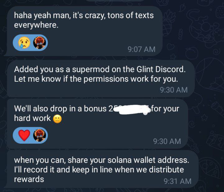 Screenshot of feedback